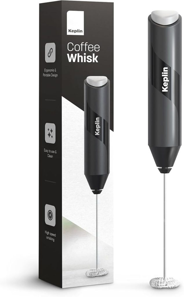 Keplin Handheld Milk Frother - Stainless Steel Electric Whisk - Portable Battery-Operated Coffee Frother for Lattes, Matcha, Protein Shakes - Ergonomic, Compact, Easy to Clean (Battery Not Included)