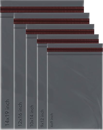 50 Mixed Grey Parcel Bags, Postage Bags, Mailing Bags 5 Sizes 10 Each Poly Postal Bags Self Seal iSOUL Small to Large Mailing Bags Packaging Assorted Mailers Posting Shipping Post Parcels Package Bags