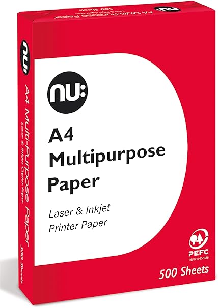 nu: A4 Multi-Purpose Printer Paper | White | 500 Sheets | Smooth Surface | Suitable for Inkjet, Laser & Copier Use | Ideal for Home & Office