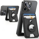 for Magsafe Wallet with Airtag Holder, Magnetic Wallet for iPhone 16/15/14/13/12 Series, 6 Cards Holder, ID Window, Adjustable Stand, Vegan Leather, RFID Blocking, 3 Slots, Black