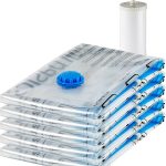 Amazon Basics Vacuum Compression Zipper Storage Bags with Airtight Valve and Hand Pump, Large, 5-Pack, Clear